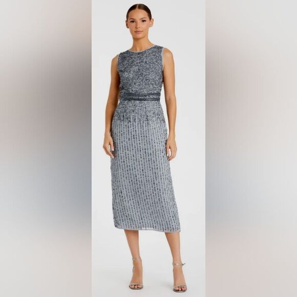 Mac Duggal Dresses & Skirts - Mac Duggal 10509 Sleeveless Beaded Midi Sheath Cocktail Dress NWT sz 20 gray